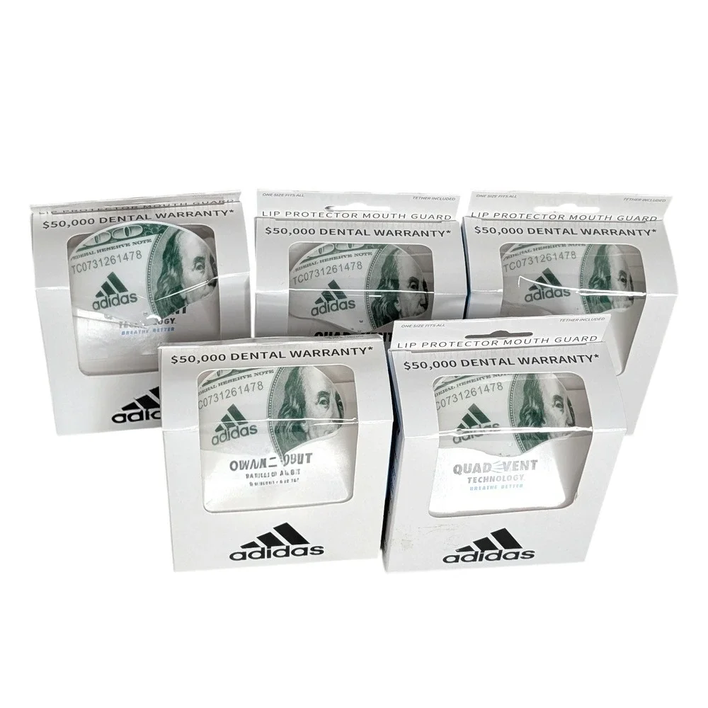 Lot of 5 Adidas White Money Lip Protector Mouth Guard Quad Vent Technology New‎